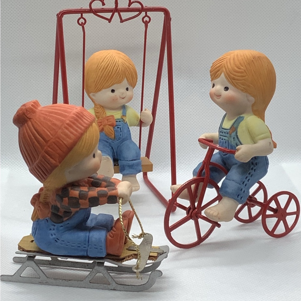 Vintage Enesco Children At Play Set of 3 Lot Country Cousins Rare Ceramic